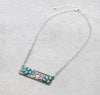 Henley Fashion Silver Stamped Bar Necklace With Turquoise Accents