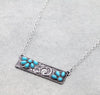 Henley Fashion Silver Stamped Bar Necklace With Turquoise Accents