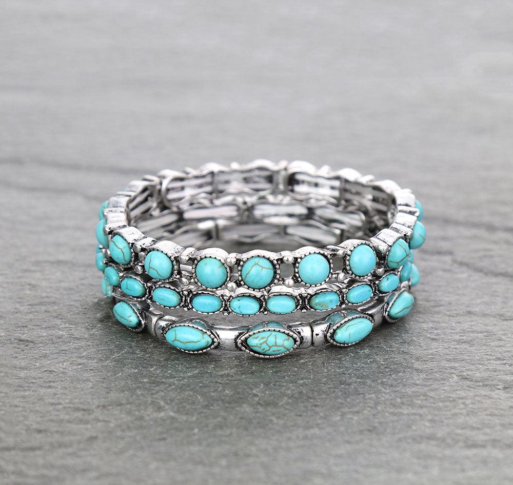 Hannah Surround Stone Triple Stretch Bracelet Set - Turquoise