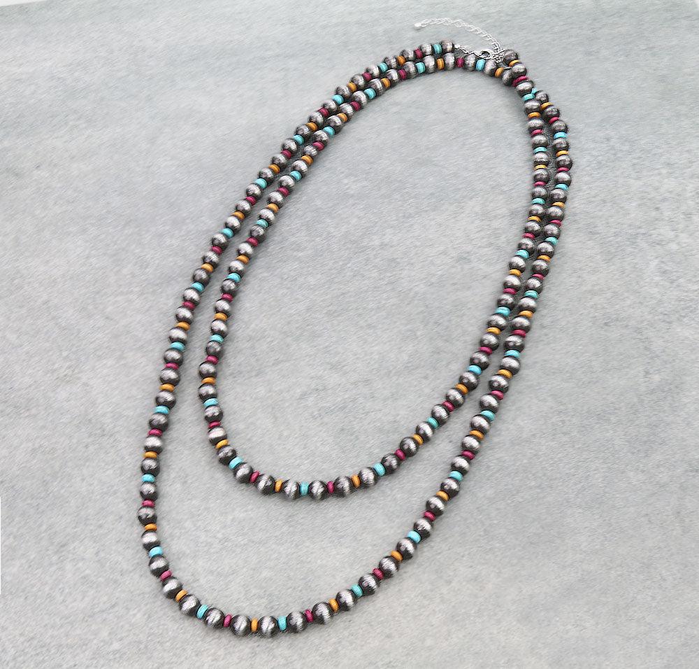 Blaine 60" Fashion Navajo & Multi Bead Necklace