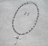 Veronica Fashion Oval Bead Cross Necklace - Turquoise