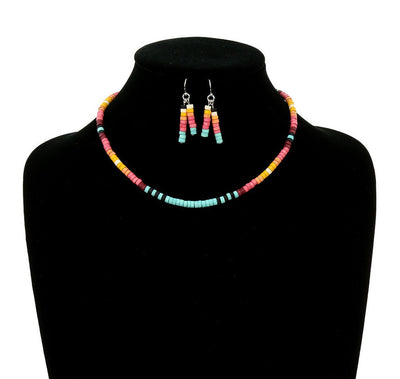 Anna Turquoise Multi Wood Bead Necklace & Earrings