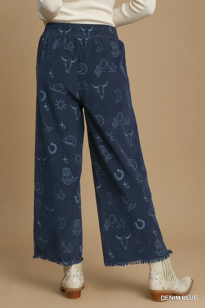 Western Graphic Corduroy Blue Pants