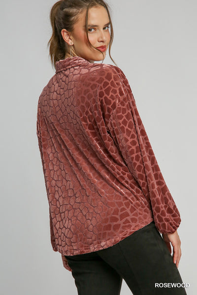 Adrienne Velvet Animal Print Top - Rosewood