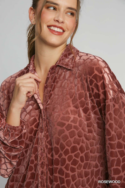 Adrienne Velvet Animal Print Top - Rosewood