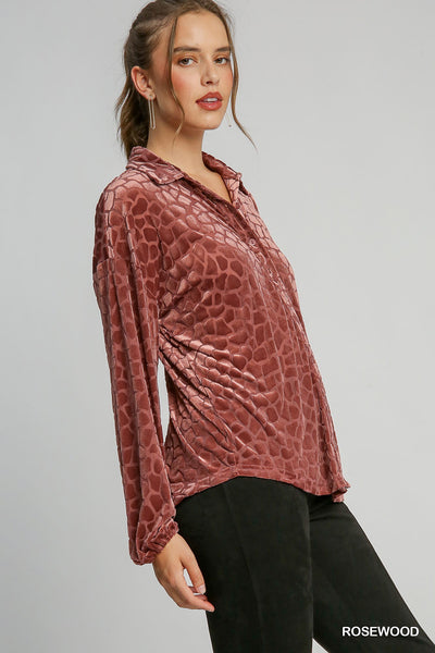 Adrienne Velvet Animal Print Top - Rosewood