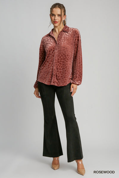 Adrienne Velvet Animal Print Top - Rosewood