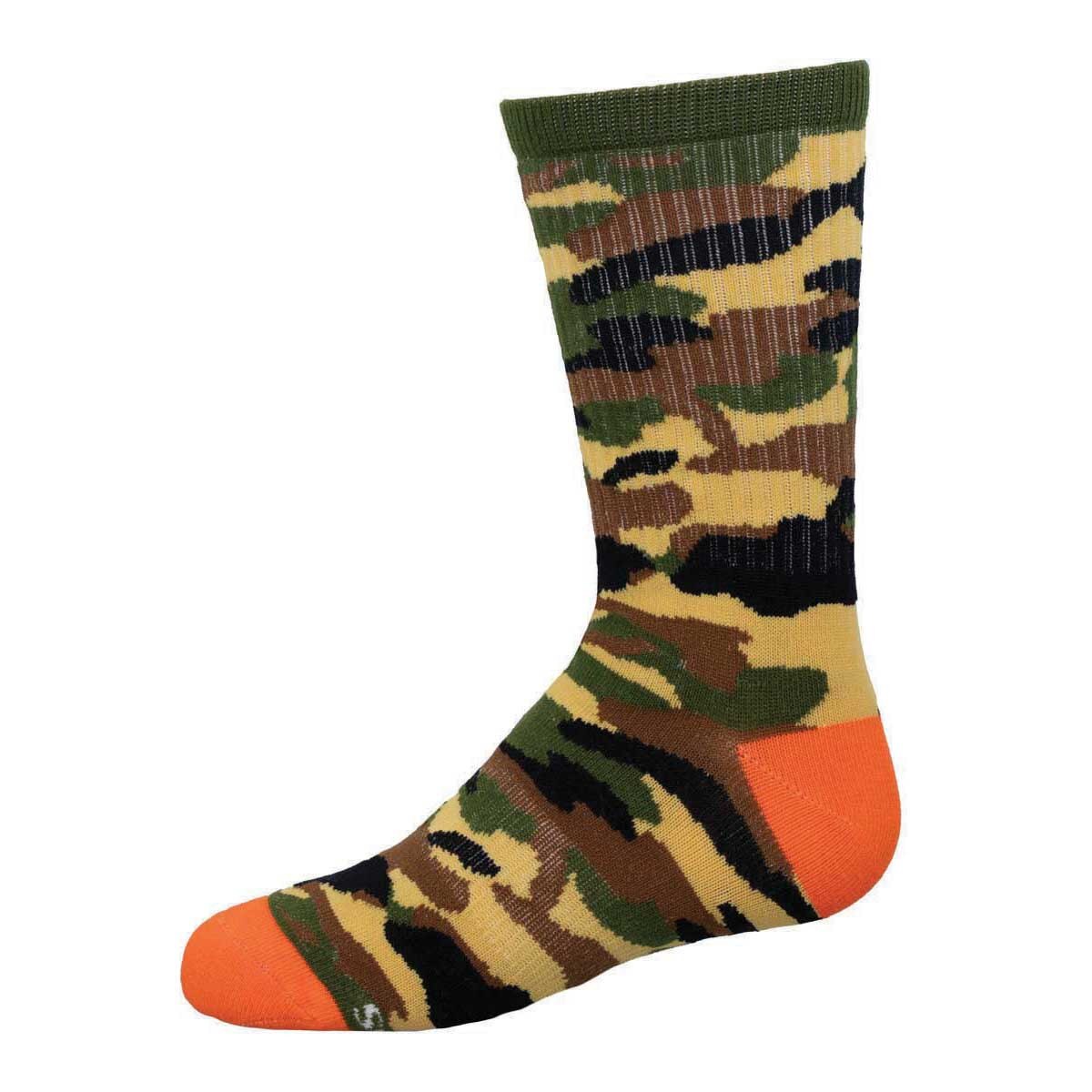 Youth Camouflage Orange Heel Sock