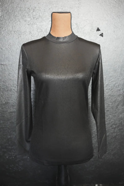 Leddy Long Sleeve Leather Top - Midnight