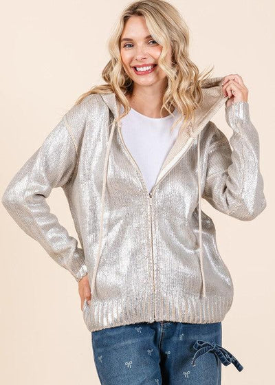 Alvord Metallic Knit Zip Up Hoodie Jacket