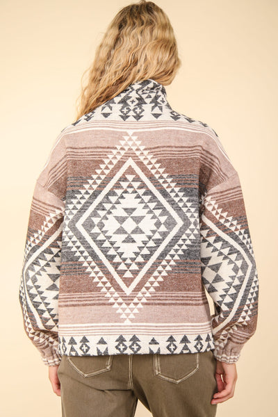 Aztec Printed Henley Woven Pullover Top