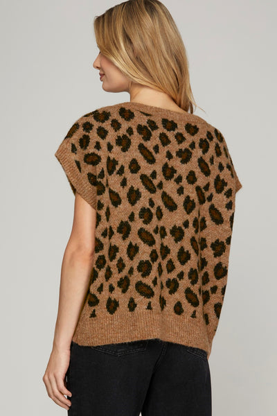 Hailee Leopard V-Neck Sweater - Mocha