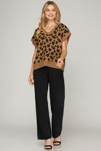 Hailee Leopard V-Neck Sweater - Mocha