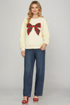 Gia Christmas Plaid Bow Knit Top