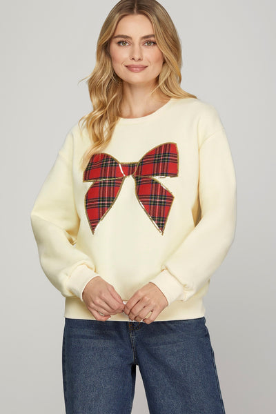 Gia Christmas Plaid Bow Knit Top