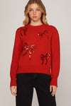 Hailee Red Sequin Bow Sweater