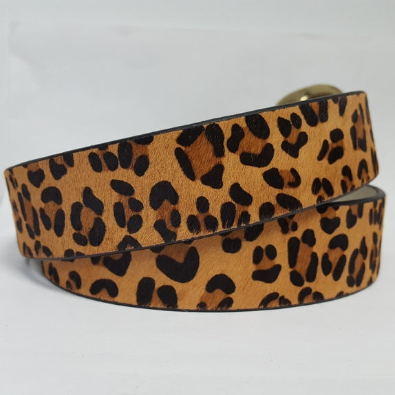 Leopard print leather belt