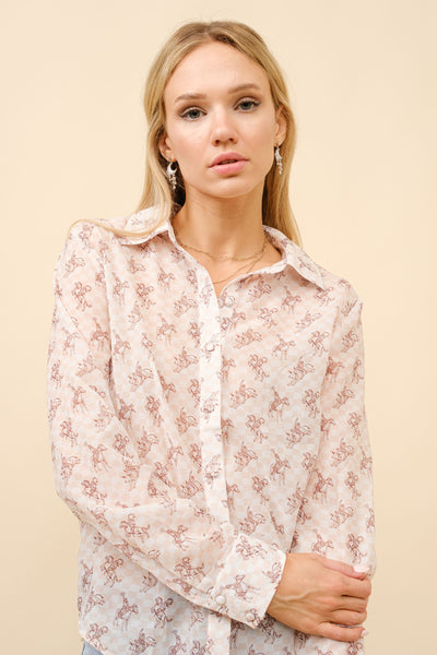 Dally Chiffon Western Print Blouse