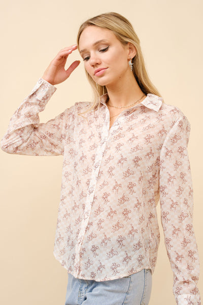 Dally Chiffon Western Print Blouse