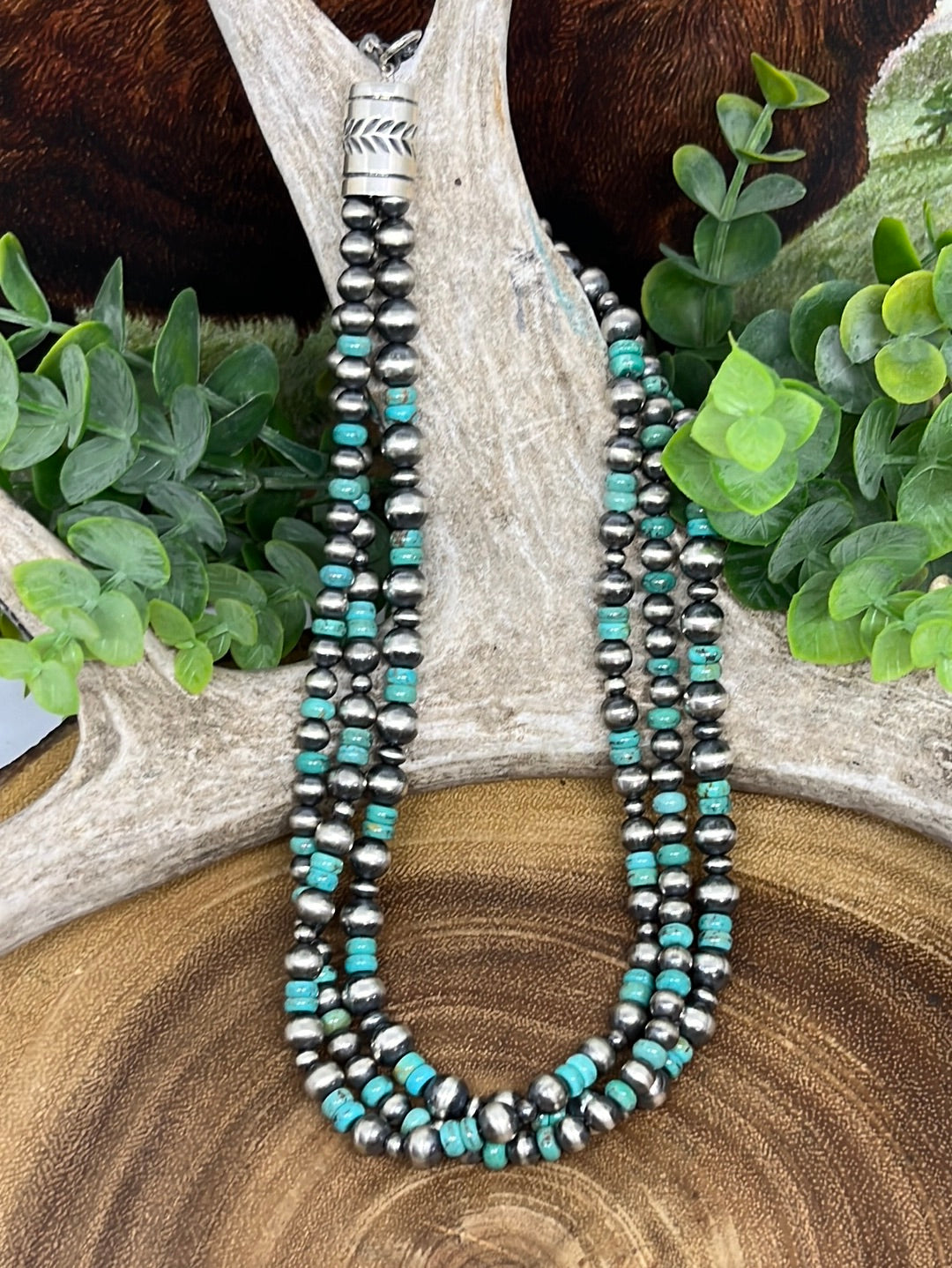 3MM-5MM Three Strand Navajo Pearl Necklace with Kingman Turquoise - Native  American Turquoise Jewelry - Dakota Sky Stone