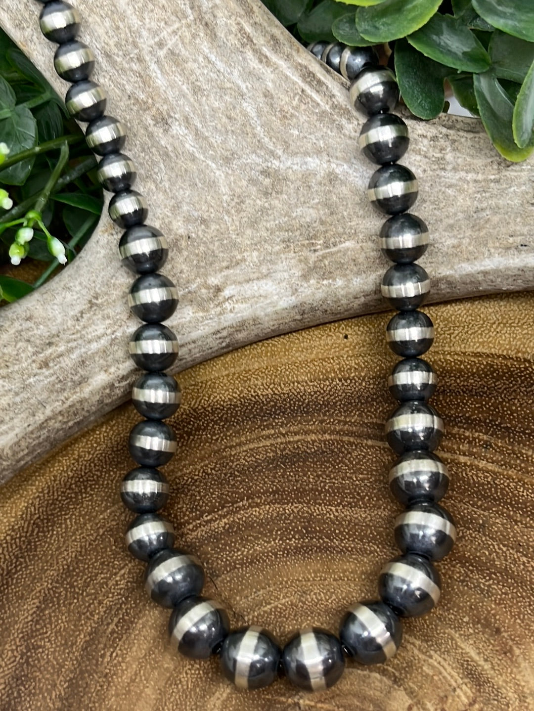 20 Three Strand Graduated Navajo Pearls Sterling Silver Necklace by R