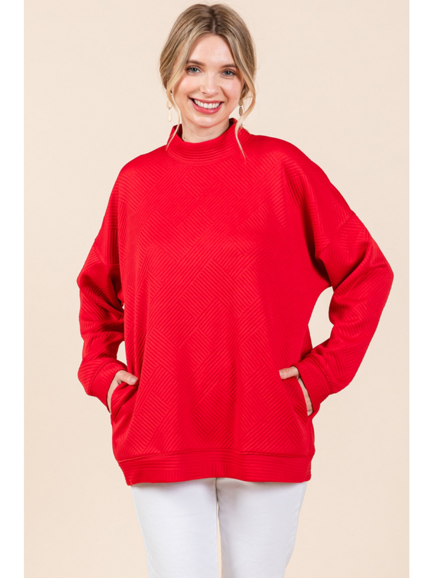 Felicity Textured Mock Neck Top - Red