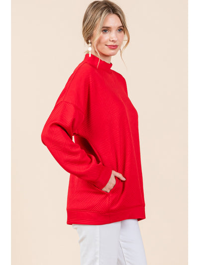 Felicity Textured Mock Neck Top - Red