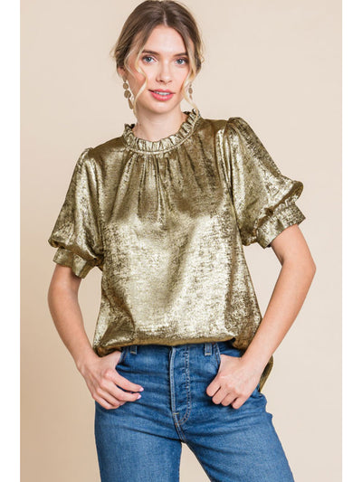 Kia Metallic top with frilled neck