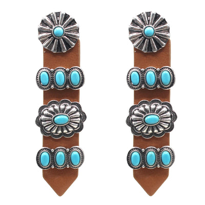 Neches Leather Concho Bracelet and Earrings - Turquoise