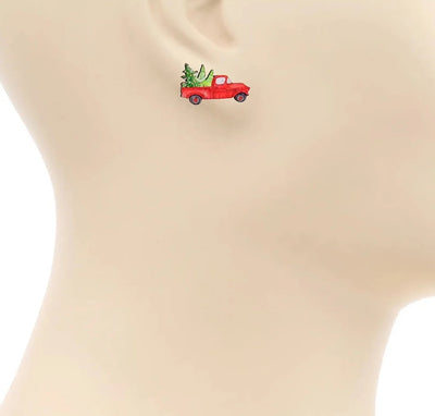 Holly Jolly Santa Wooden Holiday Stud Earrings Set