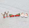 Holly Jolly Santa Wooden Holiday Stud Earrings Set