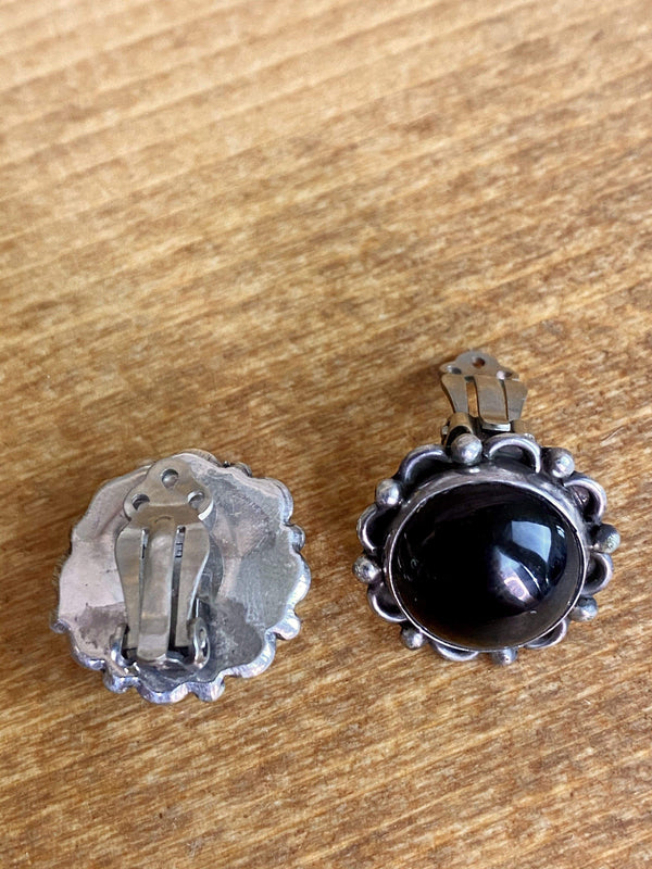 Onyx top and Sterling Silver clip on earrings