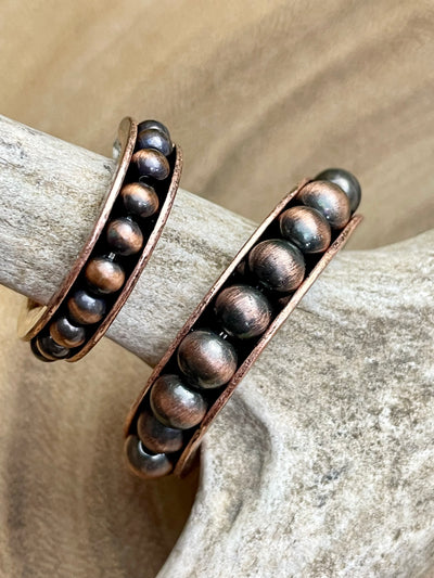 Stacked Bead Hoop Earrings - Copper