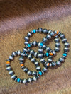 10mm Stretch Navajo Sterling Bracelet with Spiny Oyster & Turquoise - Oxidized