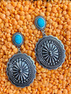 Turquoise Post with Concho Drop Earrings