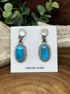 Castor Hammered Sterling Post Earrings With Stone Drop - Turquoise