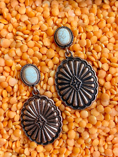 Turquoise Post with Concho Drop Earrings