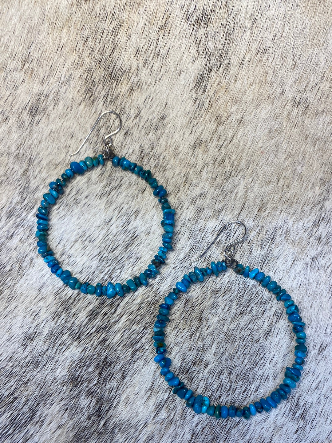 Brazoria Tumbled Turquoise Hoop Earrings - 1.75"