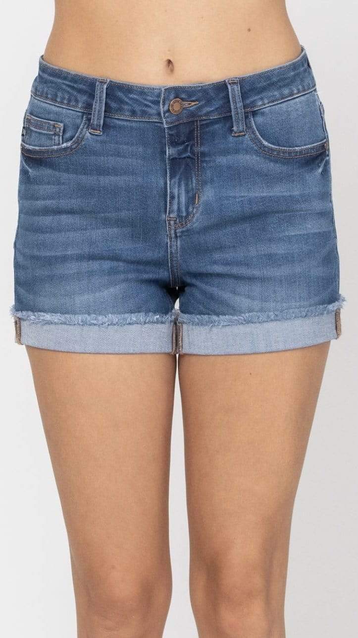 Mid-Rise Roll-Cuffed Jean Shorts for Women -- 7-inch inseam